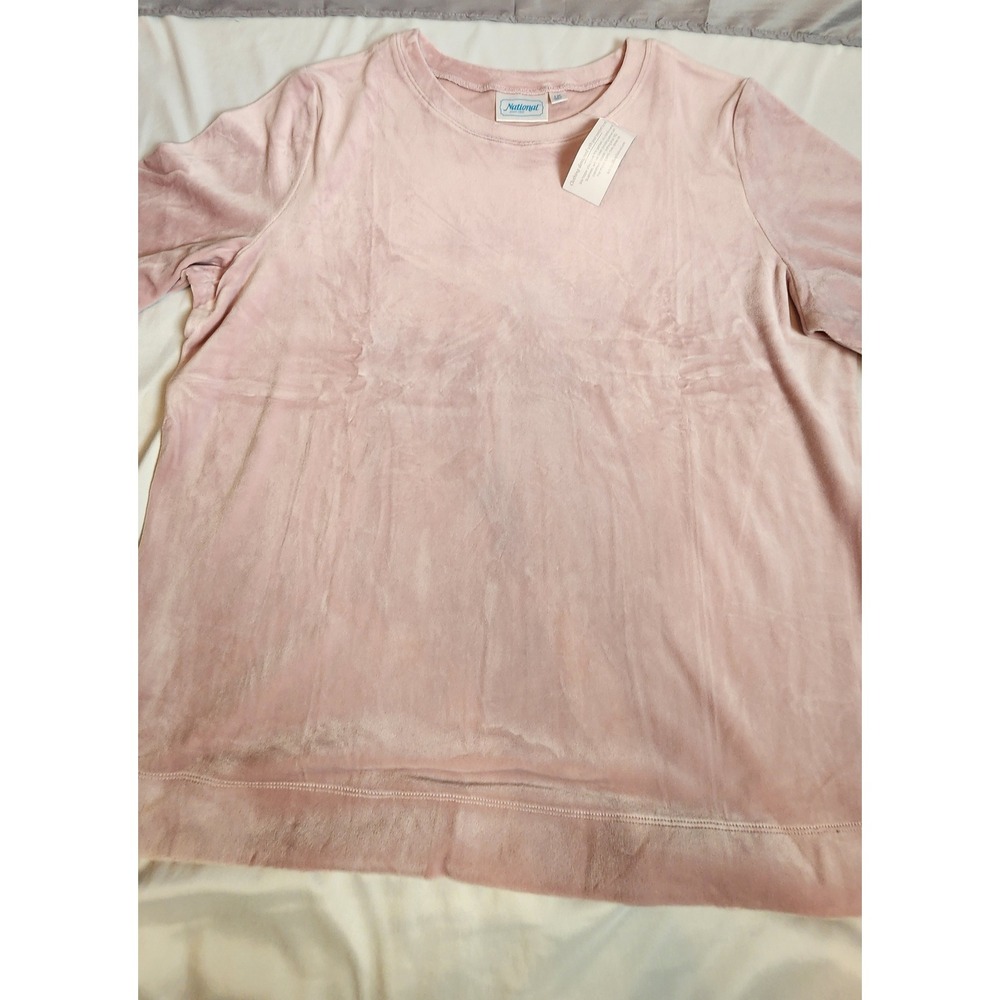 National Women 1X Pink Velvet Short Sleeve Top Crew Neck Soft Cozy NEW